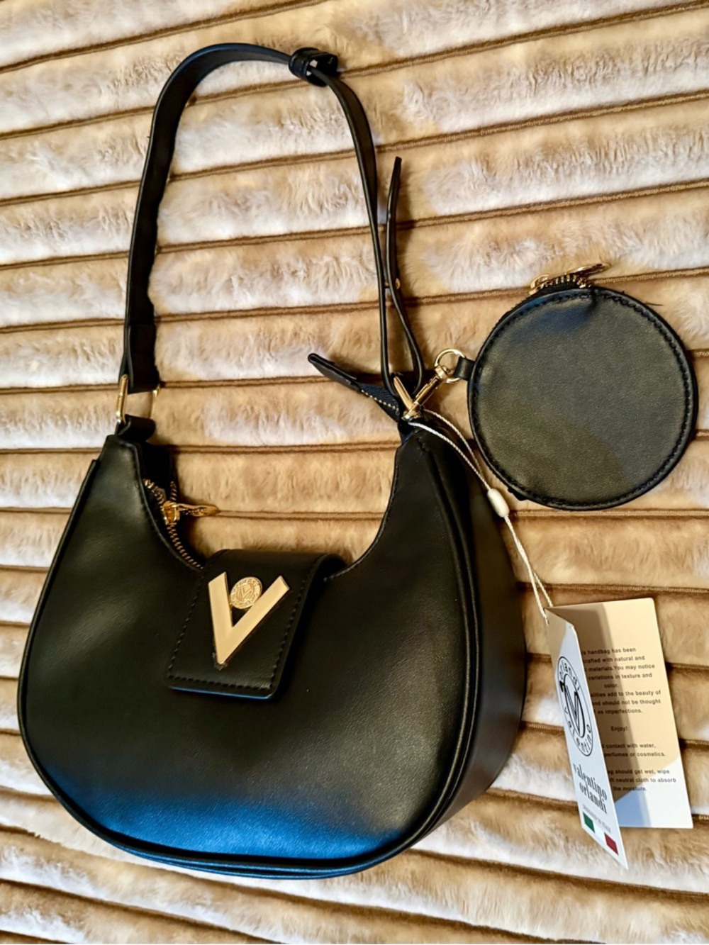 Valentino Orlandi Black Crescent Shoulder Bag with Coin Pouch